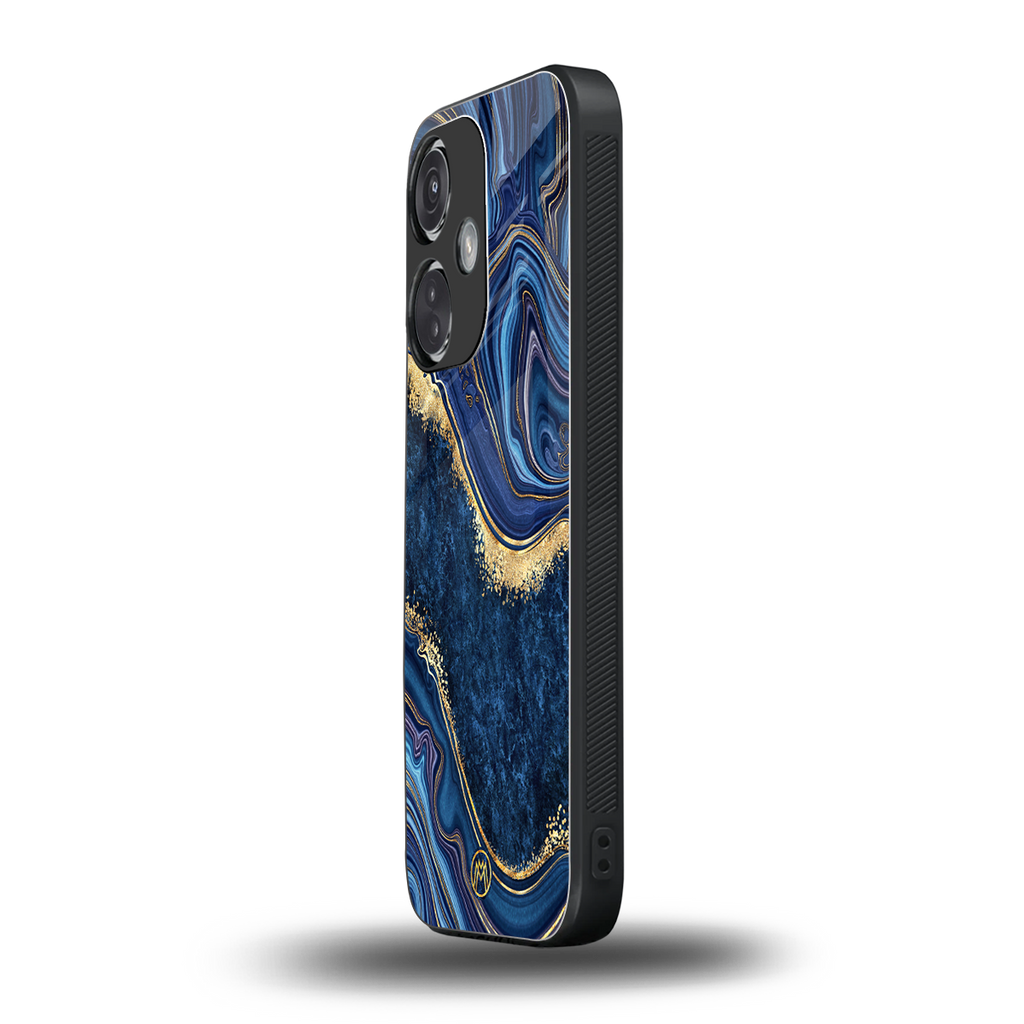 blue gold liquid marble back phone cover | glass case for oneplus nord ce 3