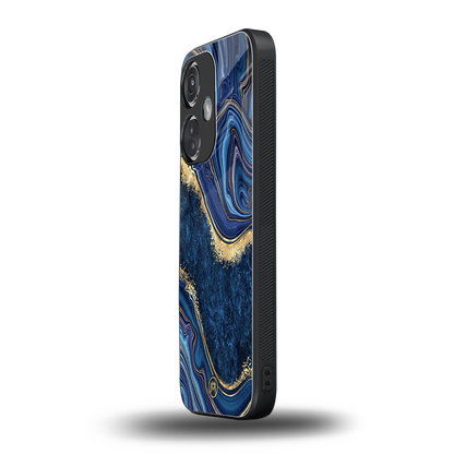 blue gold liquid marble back phone cover | glass case for oneplus nord ce 3