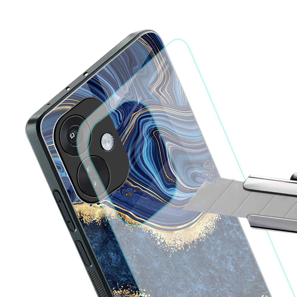 blue gold liquid marble back phone cover | glass case for oneplus nord ce 3