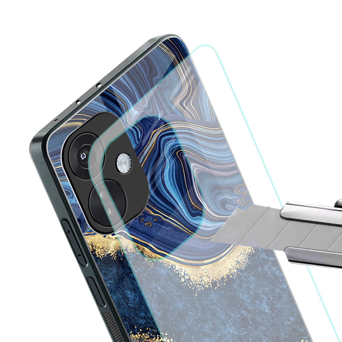 blue gold liquid marble back phone cover | glass case for oneplus nord ce 3