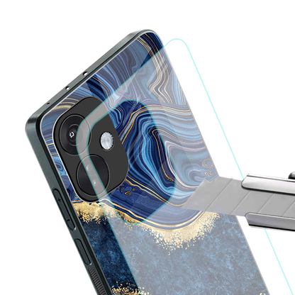 blue gold liquid marble back phone cover | glass case for oneplus nord ce 3