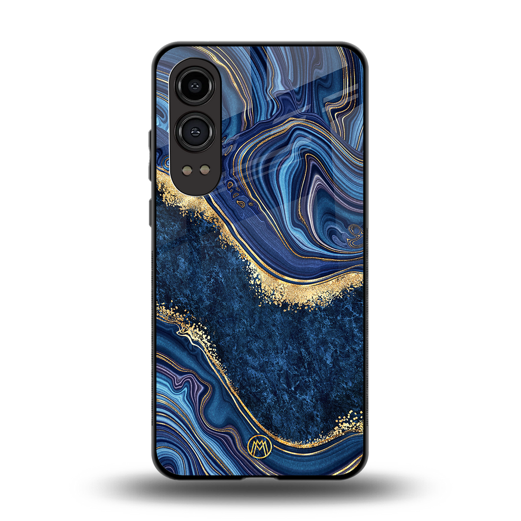 blue gold liquid marble back phone cover | glass case for oneplus nord ce 4 lite