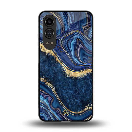 blue gold liquid marble back phone cover | glass case for oneplus nord ce 4 lite