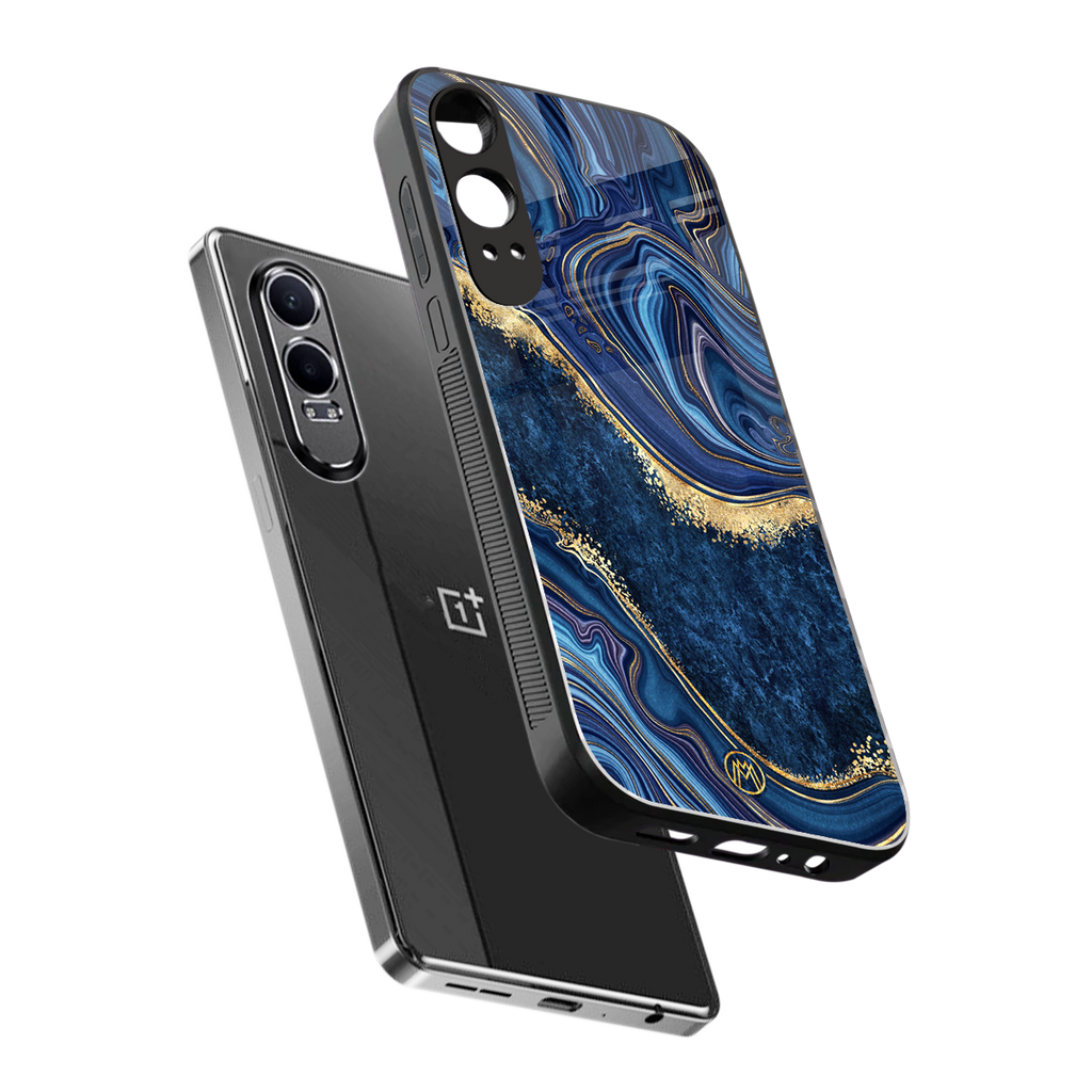blue gold liquid marble back phone cover | glass case for oneplus nord ce 4 lite