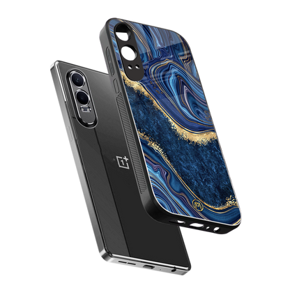 blue gold liquid marble back phone cover | glass case for oneplus nord ce 4 lite