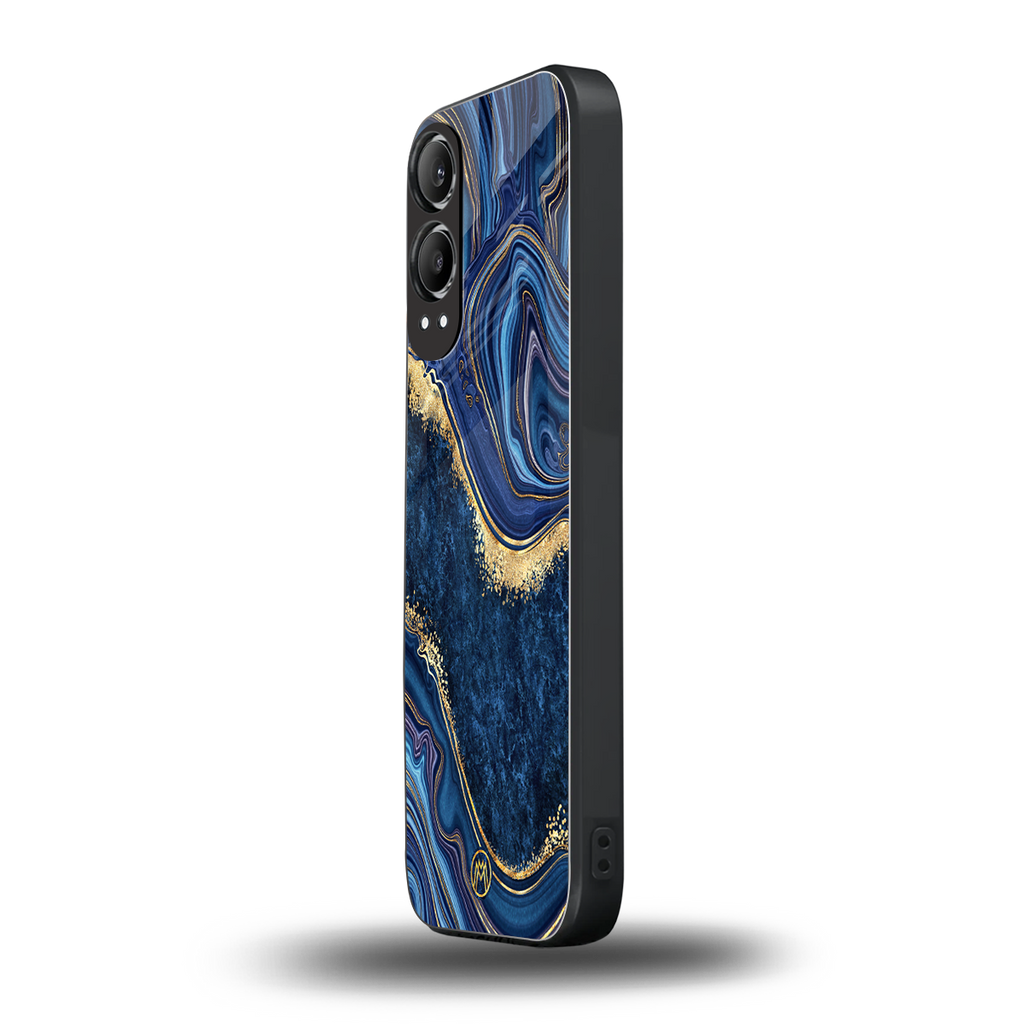 blue gold liquid marble back phone cover | glass case for oneplus nord ce 4 lite