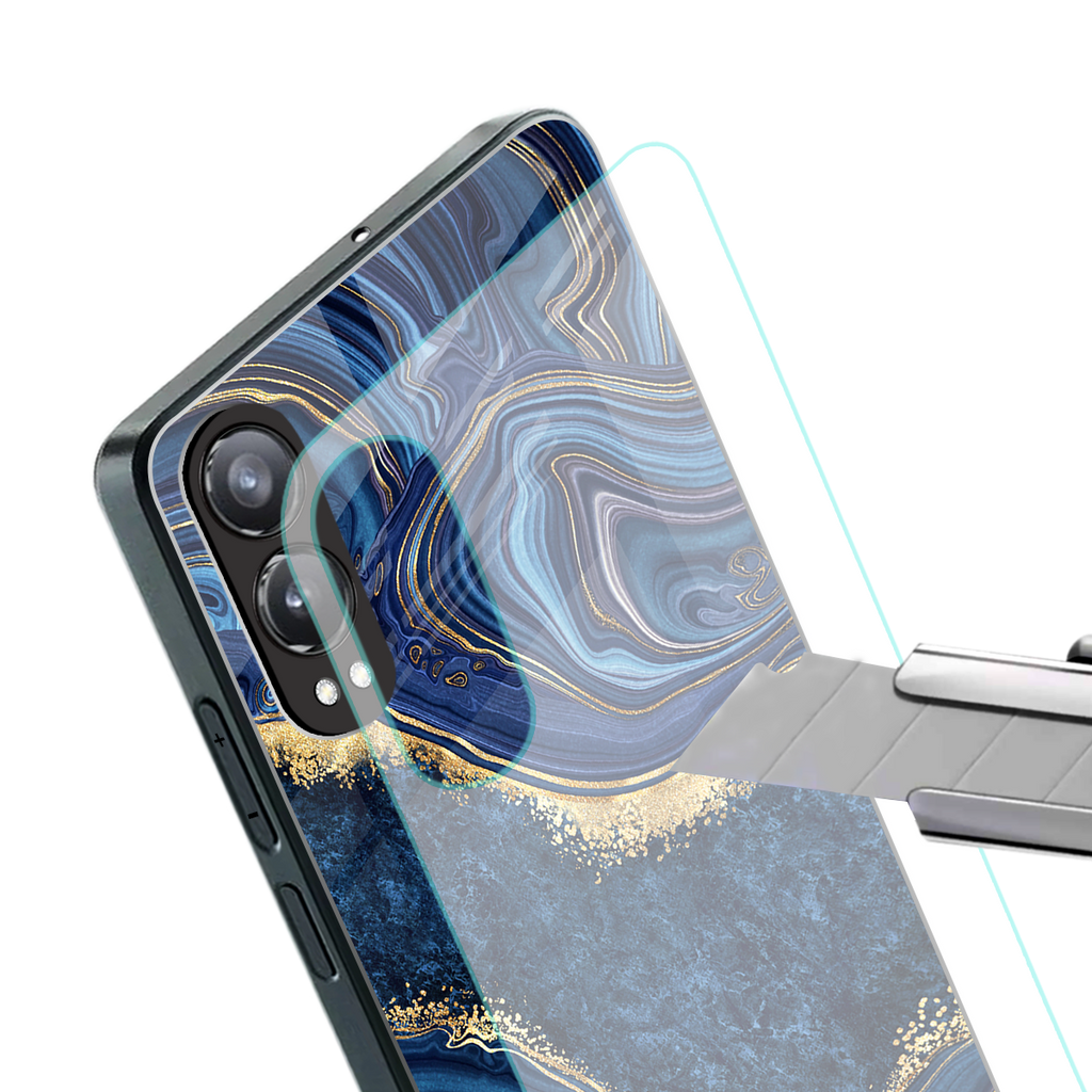 blue gold liquid marble back phone cover | glass case for oneplus nord ce 4 lite