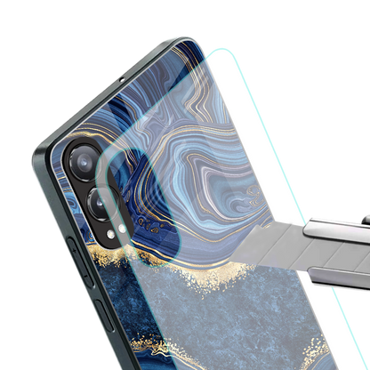 blue gold liquid marble back phone cover | glass case for oneplus nord ce 4 lite