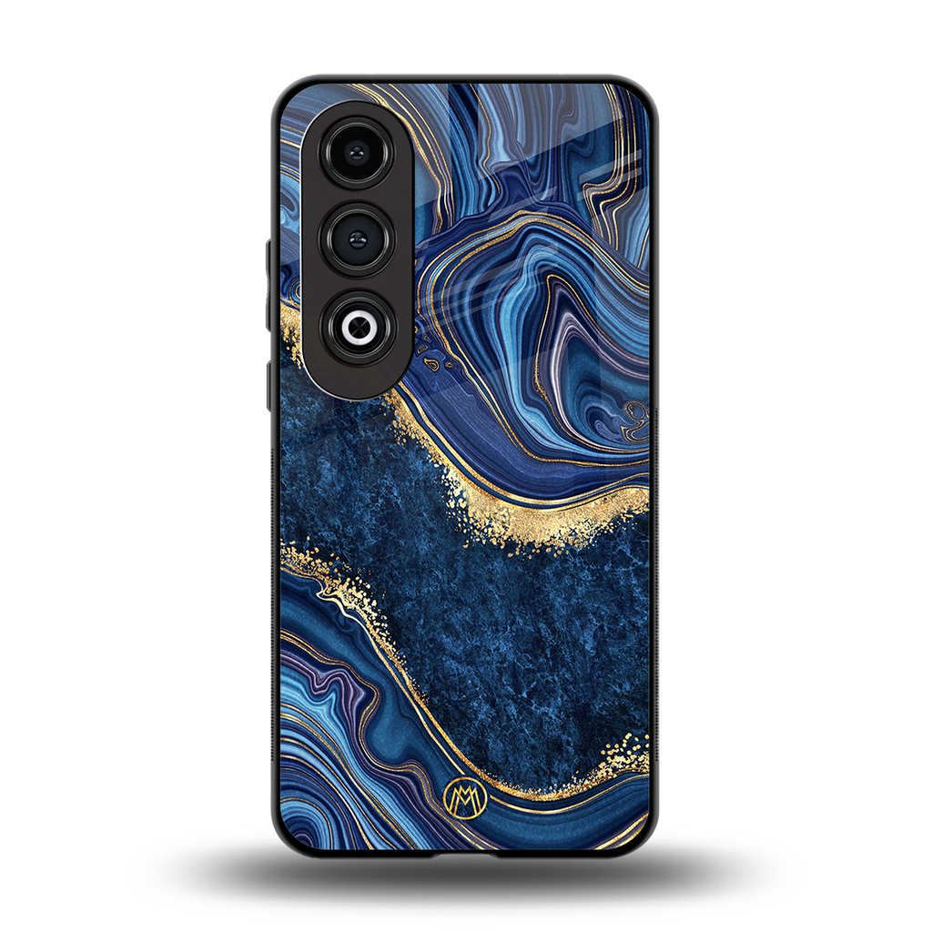 blue gold liquid marble back phone cover | glass case for oneplus nord ce 4