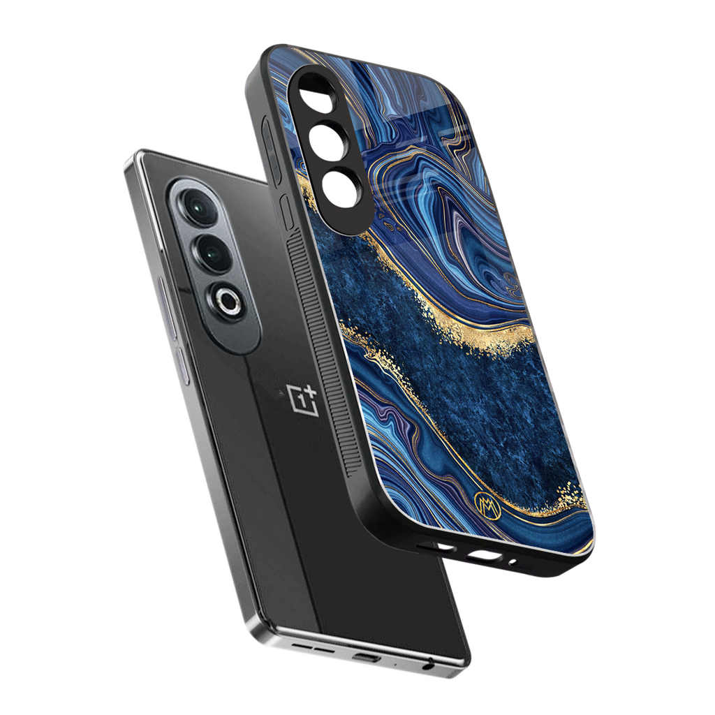 blue gold liquid marble back phone cover | glass case for oneplus nord ce 4