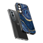 blue gold liquid marble back phone cover | glass case for oneplus nord ce 4