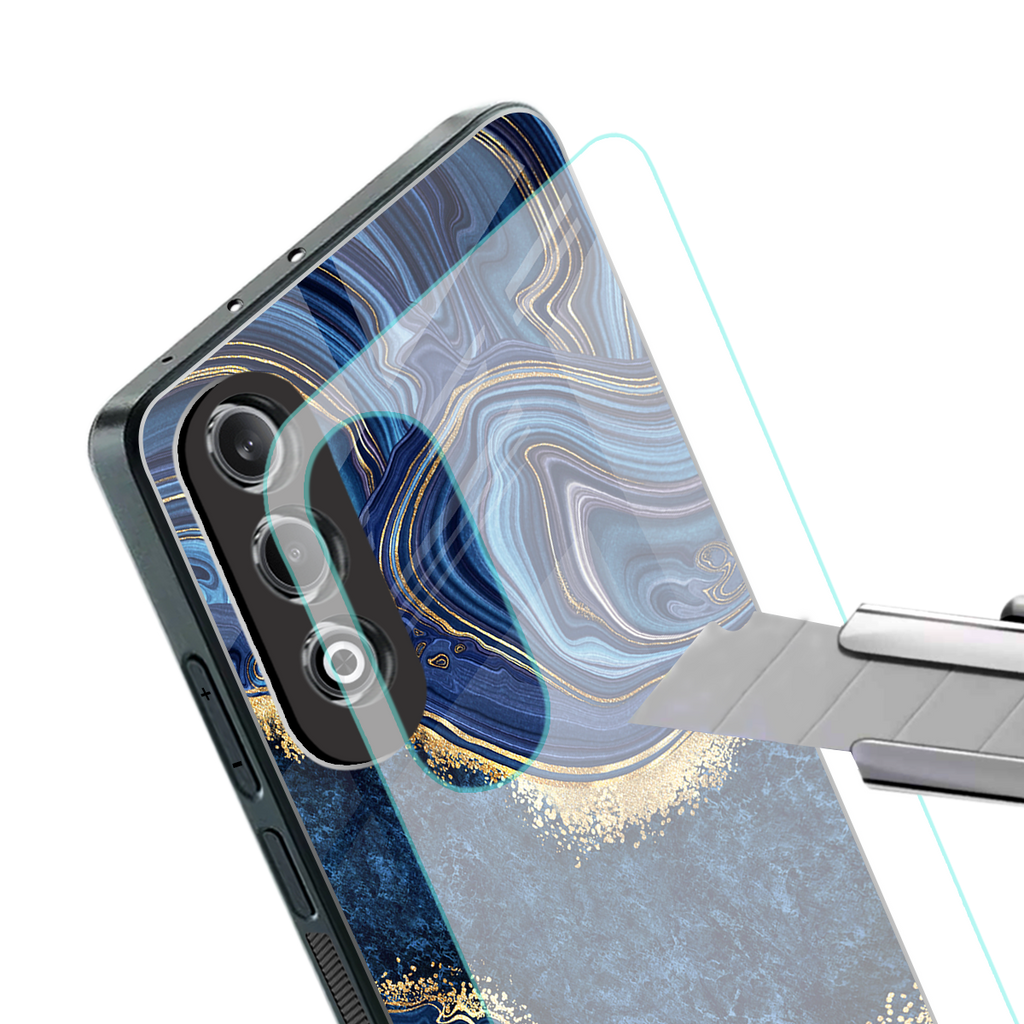blue gold liquid marble back phone cover | glass case for oneplus nord ce 4