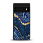 blue gold liquid marble back phone cover | glass case for google pixel 6 pro