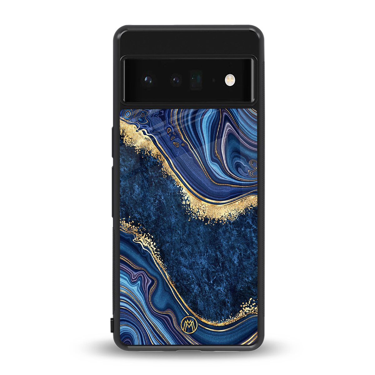 blue gold liquid marble back phone cover | glass case for google pixel 6 pro