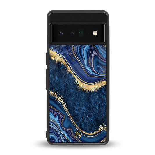 blue gold liquid marble back phone cover | glass case for google pixel 6 pro