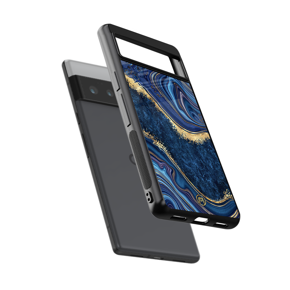 blue gold liquid marble back phone cover | glass case for google pixel 6 pro