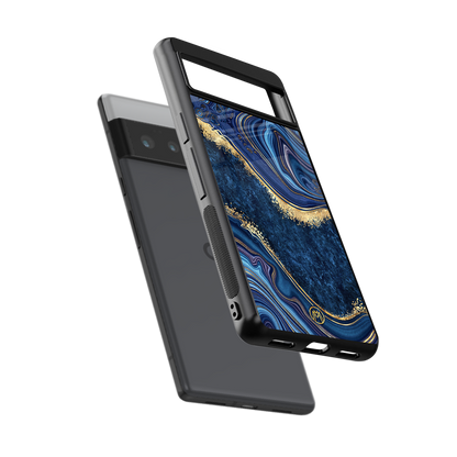 blue gold liquid marble back phone cover | glass case for google pixel 6 pro