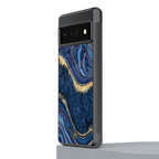 blue gold liquid marble back phone cover | glass case for google pixel 6 pro