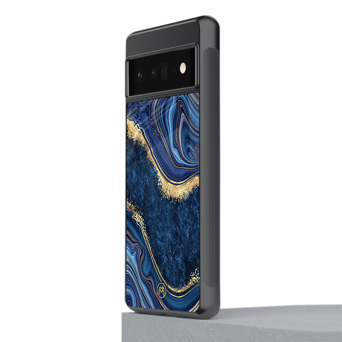 blue gold liquid marble back phone cover | glass case for google pixel 6 pro