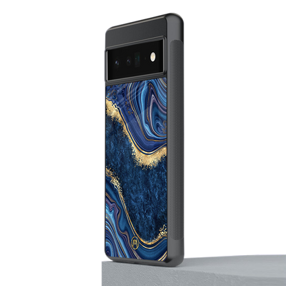 blue gold liquid marble back phone cover | glass case for google pixel 6 pro