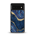 blue gold liquid marble back phone cover | glass case for google pixel 6