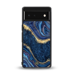 blue gold liquid marble back phone cover | glass case for google pixel 6