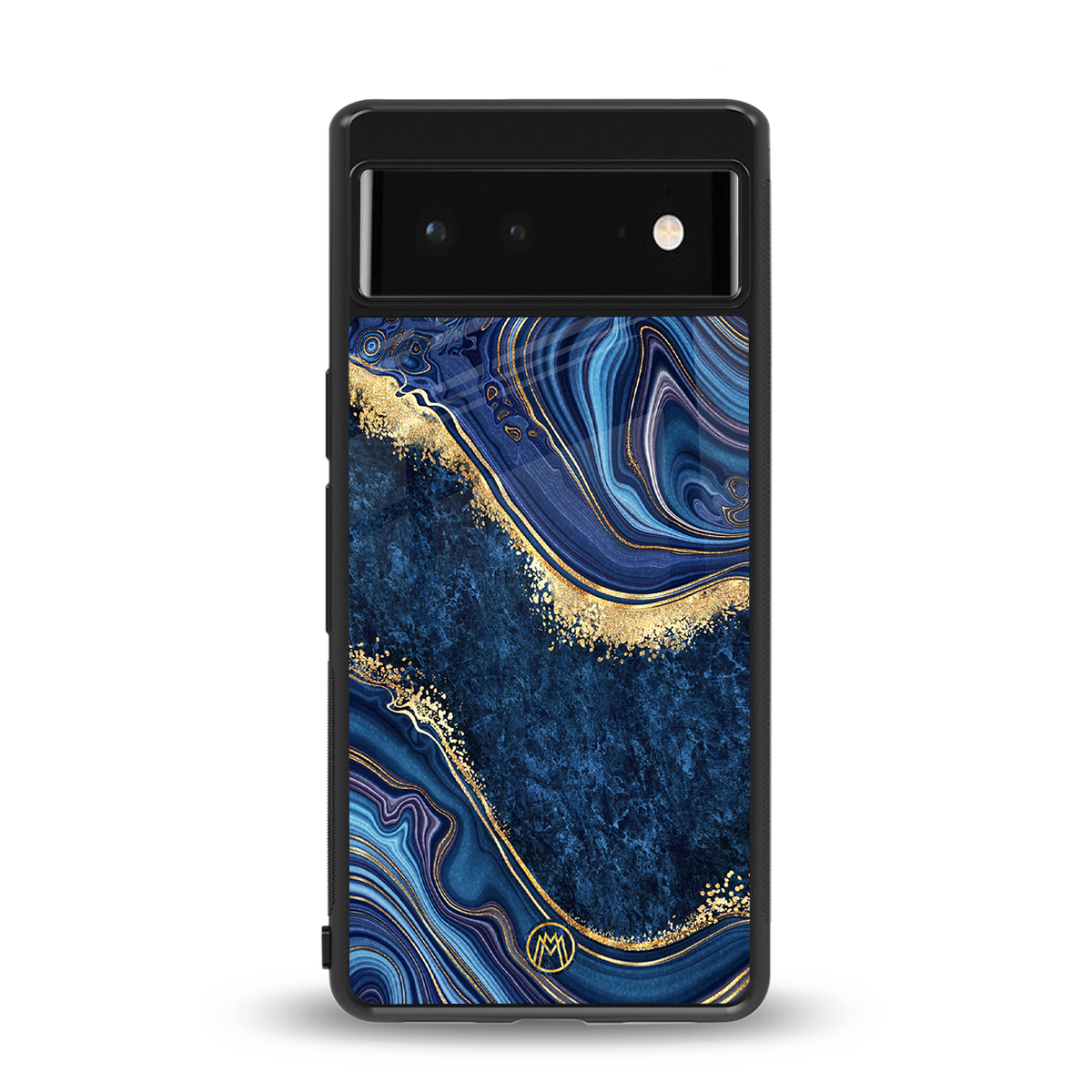 blue gold liquid marble back phone cover | glass case for google pixel 6