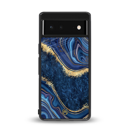 blue gold liquid marble back phone cover | glass case for google pixel 6