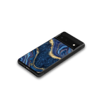 blue gold liquid marble back phone cover | glass case for google pixel 6