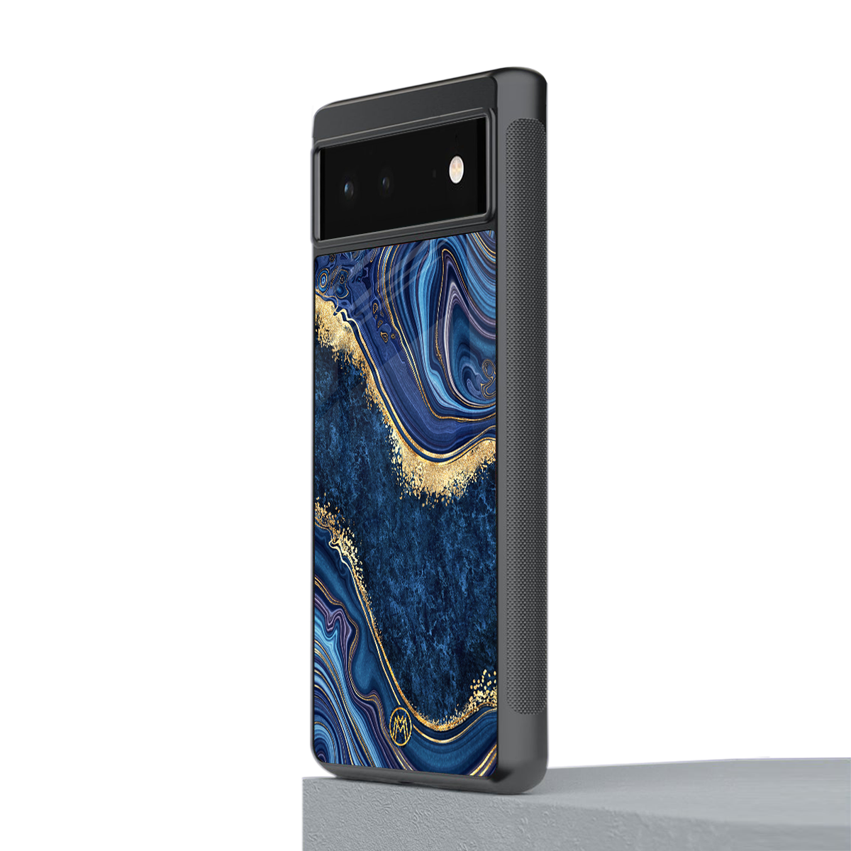blue gold liquid marble back phone cover | glass case for google pixel 6