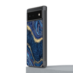 blue gold liquid marble back phone cover | glass case for Google Pixel 6A