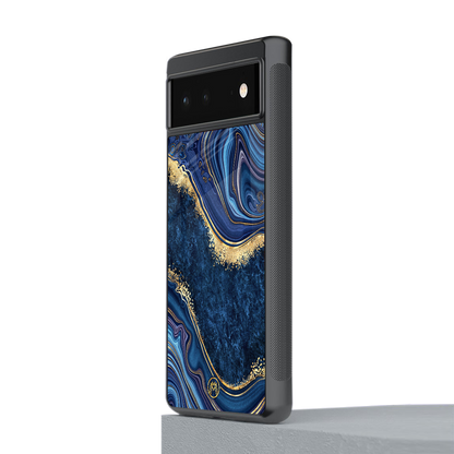 blue gold liquid marble back phone cover | glass case for Google Pixel 6A