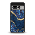 blue gold liquid marble back phone cover | glass case for google pixel 7 pro