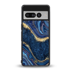 blue gold liquid marble back phone cover | glass case for google pixel 7 pro