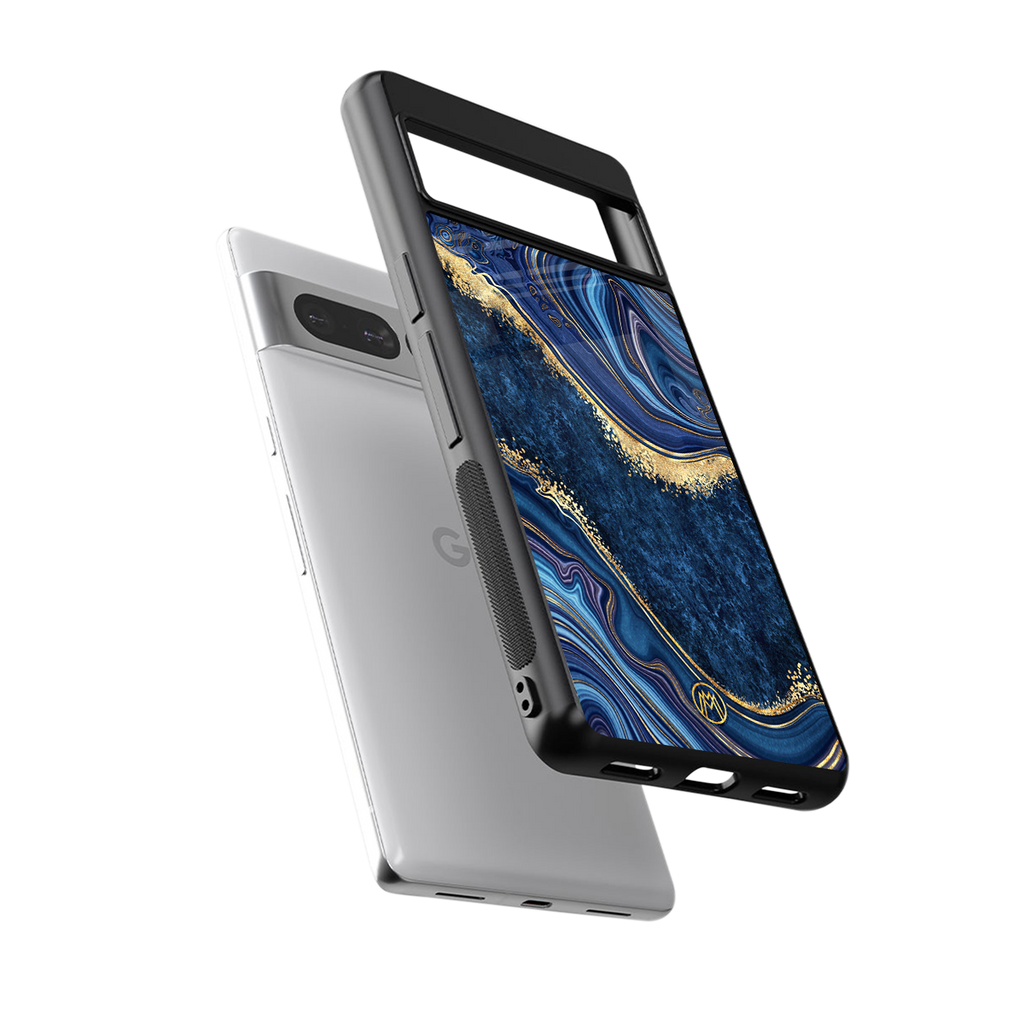 blue gold liquid marble back phone cover | glass case for google pixel 7 pro
