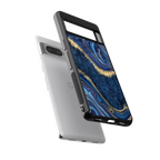 blue gold liquid marble back phone cover | glass case for google pixel 7 pro
