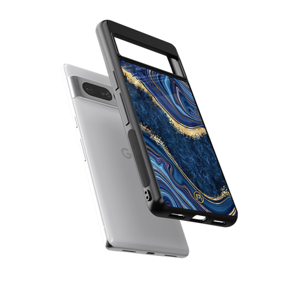 blue gold liquid marble back phone cover | glass case for google pixel 7 pro