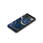 blue gold liquid marble back phone cover | glass case for google pixel 7 pro
