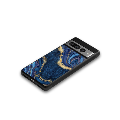blue gold liquid marble back phone cover | glass case for google pixel 7 pro