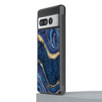 blue gold liquid marble back phone cover | glass case for google pixel 7 pro