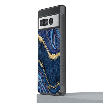 blue gold liquid marble back phone cover | glass case for google pixel 7 pro