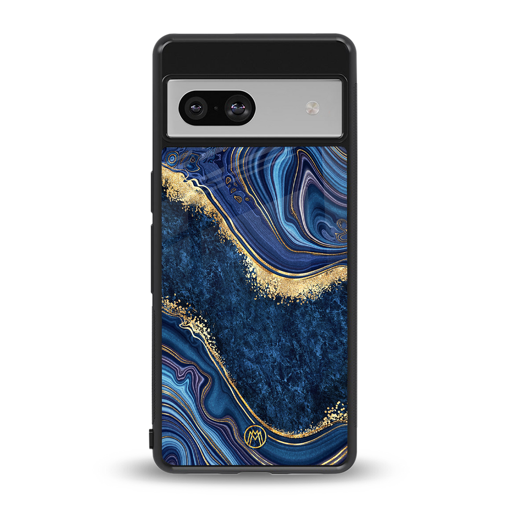 blue gold liquid marble back phone cover | glass case for Google Pixel 7
