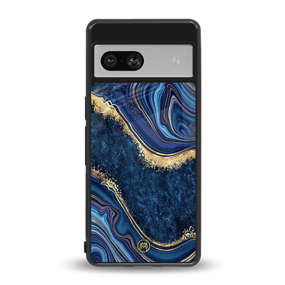 blue gold liquid marble back phone cover | glass case for Google Pixel 7