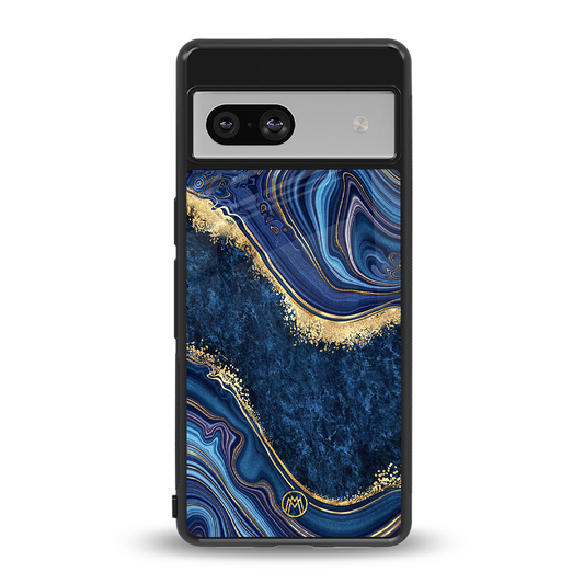 blue gold liquid marble back phone cover | glass case for Google Pixel 7