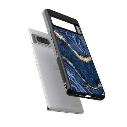 blue gold liquid marble back phone cover | glass case for Google Pixel 7