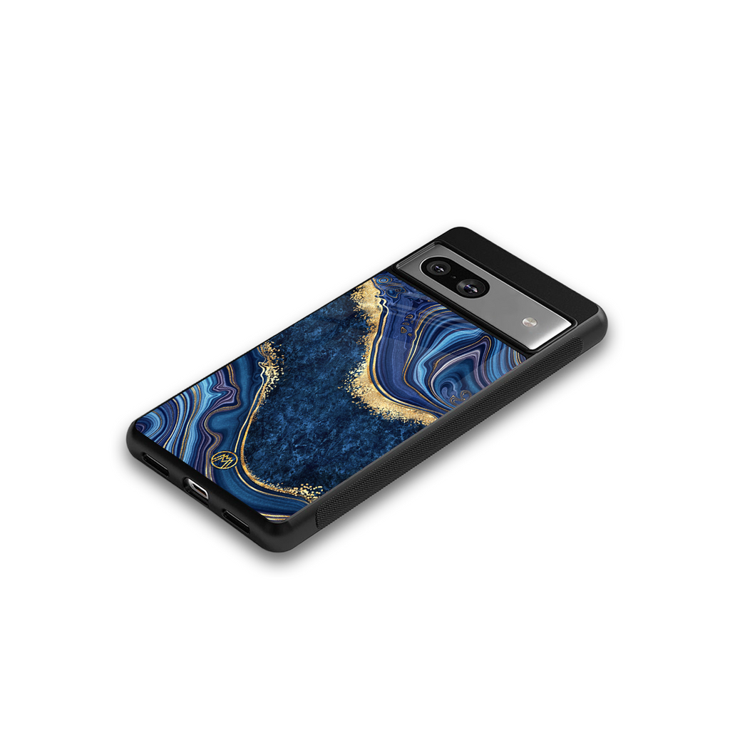 blue gold liquid marble back phone cover | glass case for Google Pixel 7A