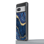 blue gold liquid marble back phone cover | glass case for Google Pixel 7