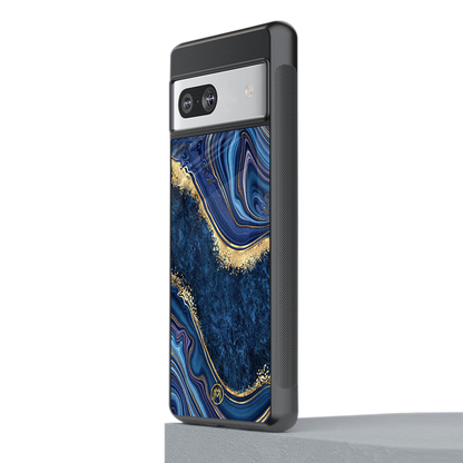 blue gold liquid marble back phone cover | glass case for Google Pixel 7