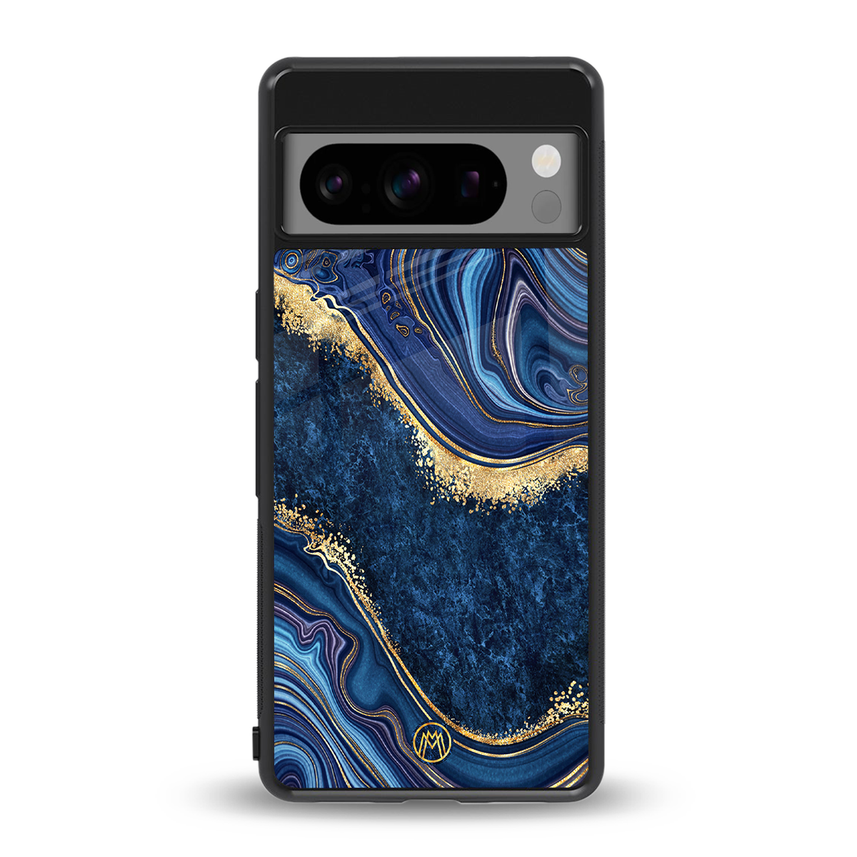 blue gold liquid marble back phone cover | glass case for google pixel 8 pro