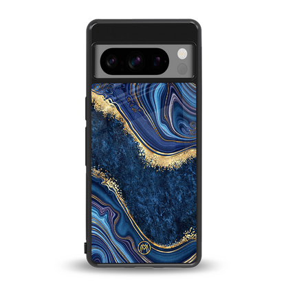 blue gold liquid marble back phone cover | glass case for google pixel 8 pro